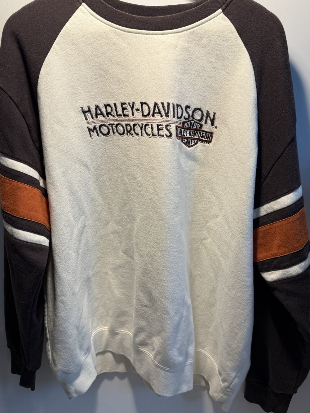 Harley Davidson Sweatshirt 2XL Beige Tan Raglan HD Biker Yankee Mens Prep cycle